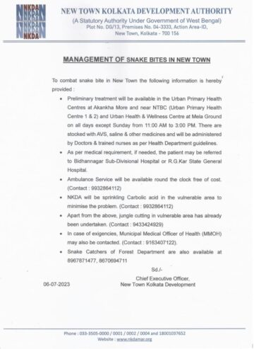 MANAGEMENT OF SNAKE BITES IN NEW TOWN