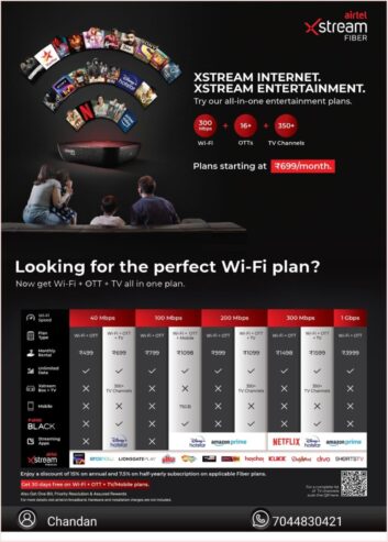 Airtel xstream fiber and xstream setup box DTH call 7003870960